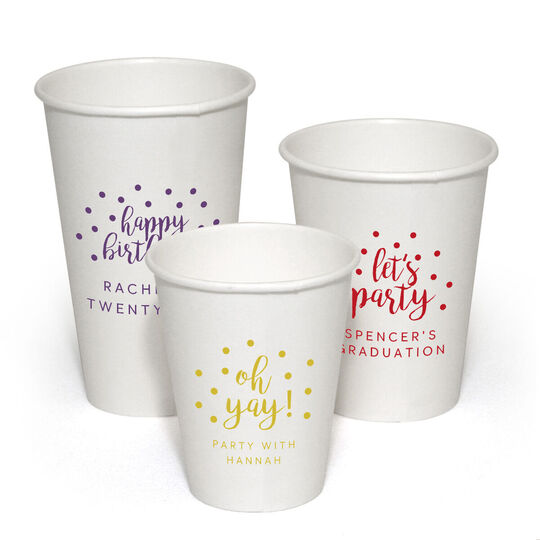 Personalized Confetti Dot White Paper Party Cups